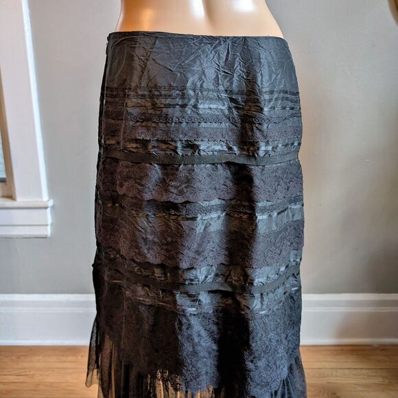 Vintage 90s Y2K Express Midi Skirt Black Lace Tiered Fairycore Whimsygoth 3 - Picture 11 of 11